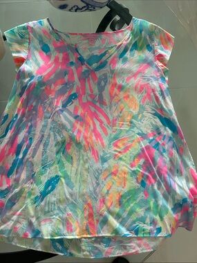 Lilly Pulitzer Pink Aqua Coral Floral V-Neck Blouse